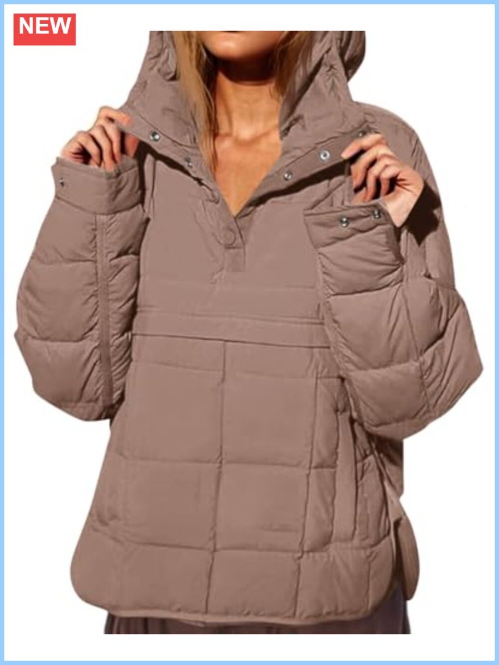 Oversized Quilted Puffer Jacket Hooded Pullover Warm Coat